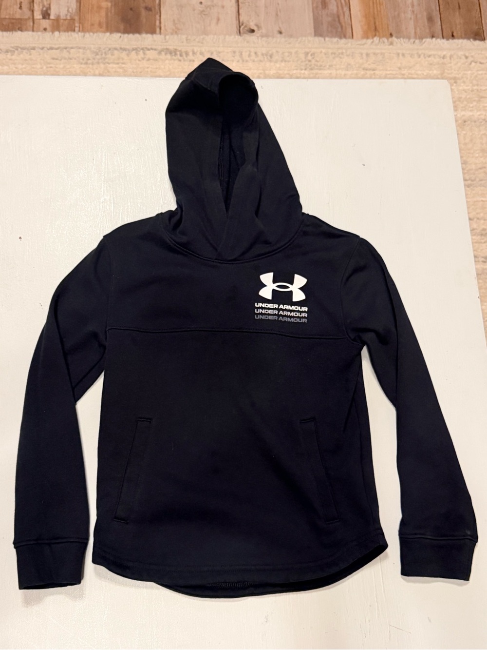 Under Armour Kids Black Hooded Sweatshirt with White Logo